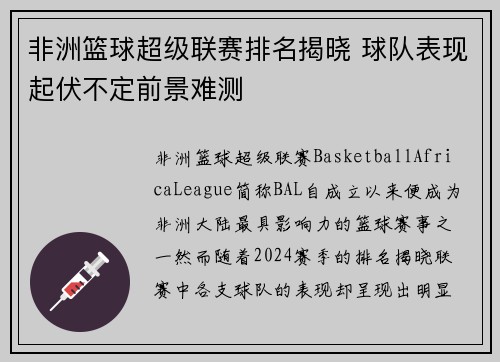 非洲篮球超级联赛排名揭晓 球队表现起伏不定前景难测