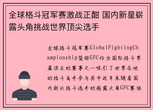 全球格斗冠军赛激战正酣 国内新星崭露头角挑战世界顶尖选手